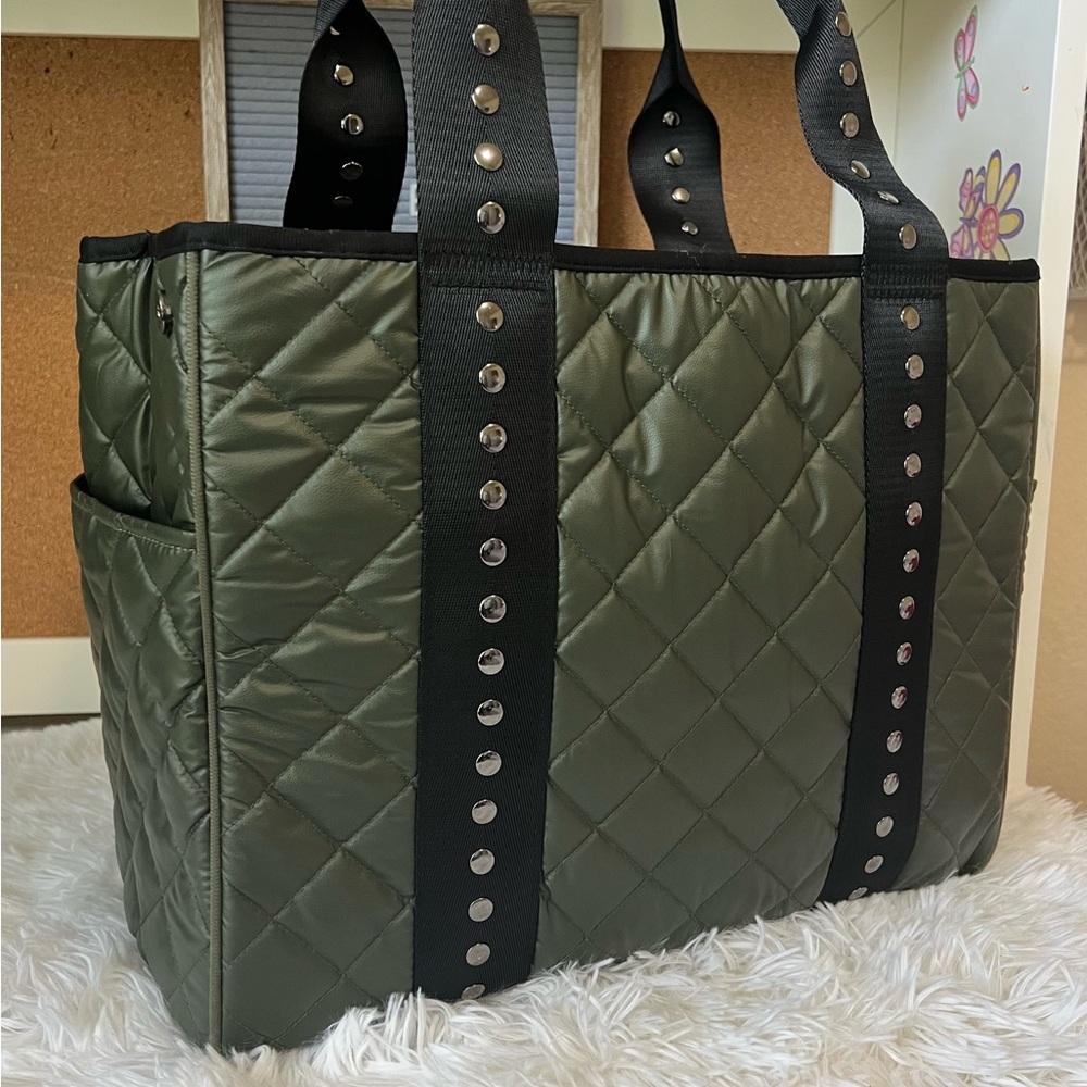 Haute Shore Green and Black Quilted Tote with Black Trim